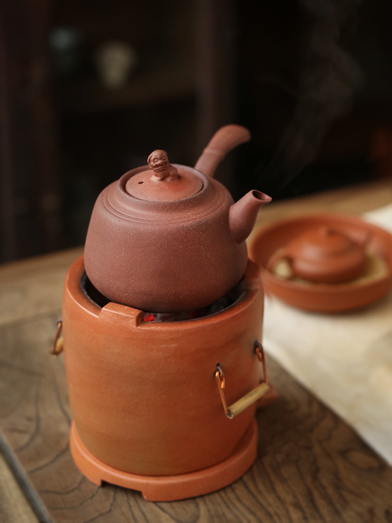 复古狮子侧把壶砂铫玉书煨红泥烧水泡茶壶茶器炭炉碳茶炉功夫茶具