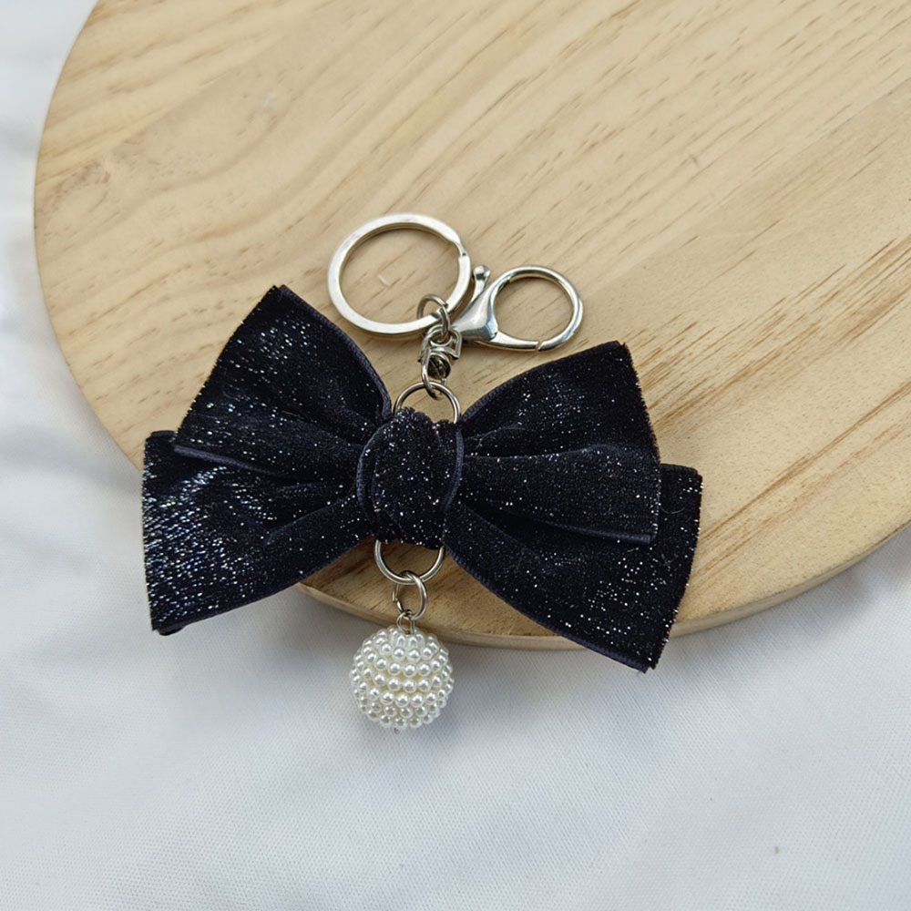 新款韩版时尚丝绒蝴蝶结钥匙扣挂件创意红色喜庆节日礼物汽车配饰