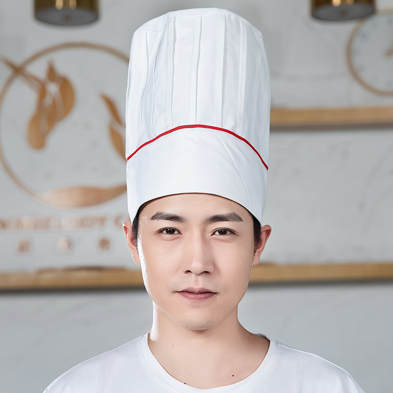 厨师帽子男高级工作帽白色方顶高帽布帽酒店餐厅棉布蛋糕店帽子女