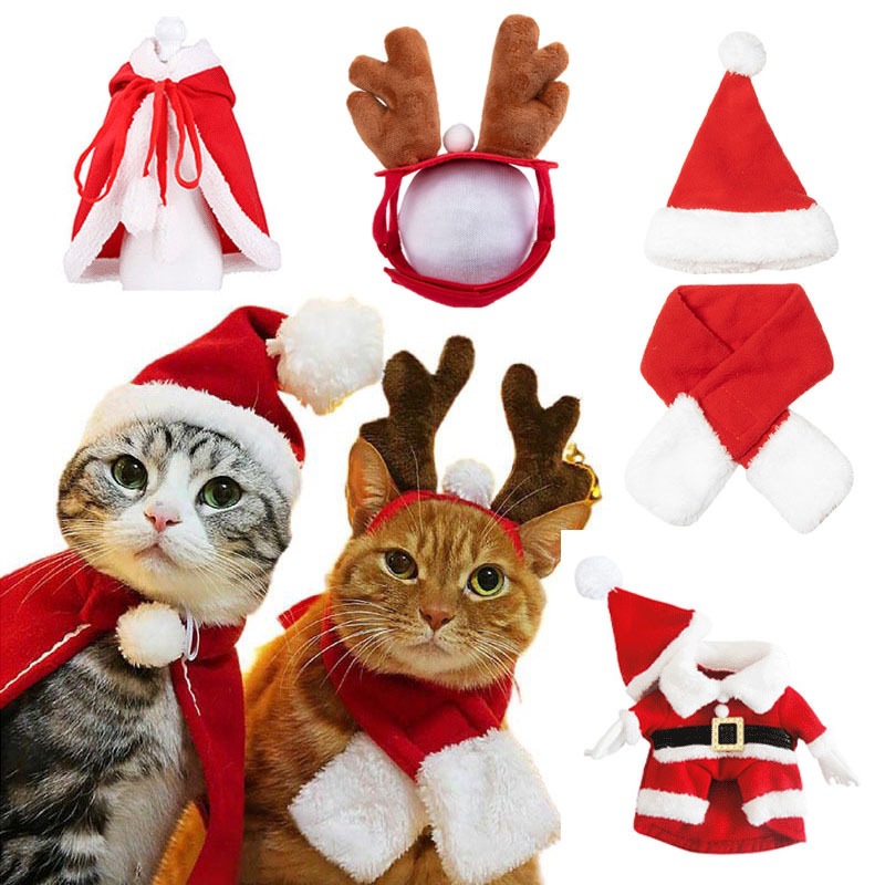猫咪圣诞节装扮宠物新年服饰衣服泰迪帽子围巾披风冬季头饰狗狗