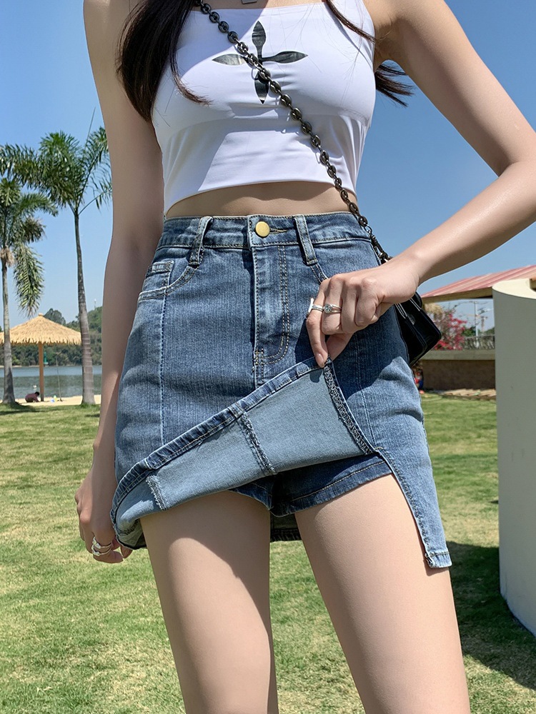 Split Denim Skirt Women's Summer 2022 New High Waist Slimming Anti-Emptied A- line Sheath Skirt Skirt