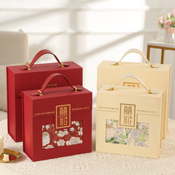 中国风伴手礼盒伴娘伴郎结婚回礼盒手提烫金礼物盒空盒结婚喜糖盒