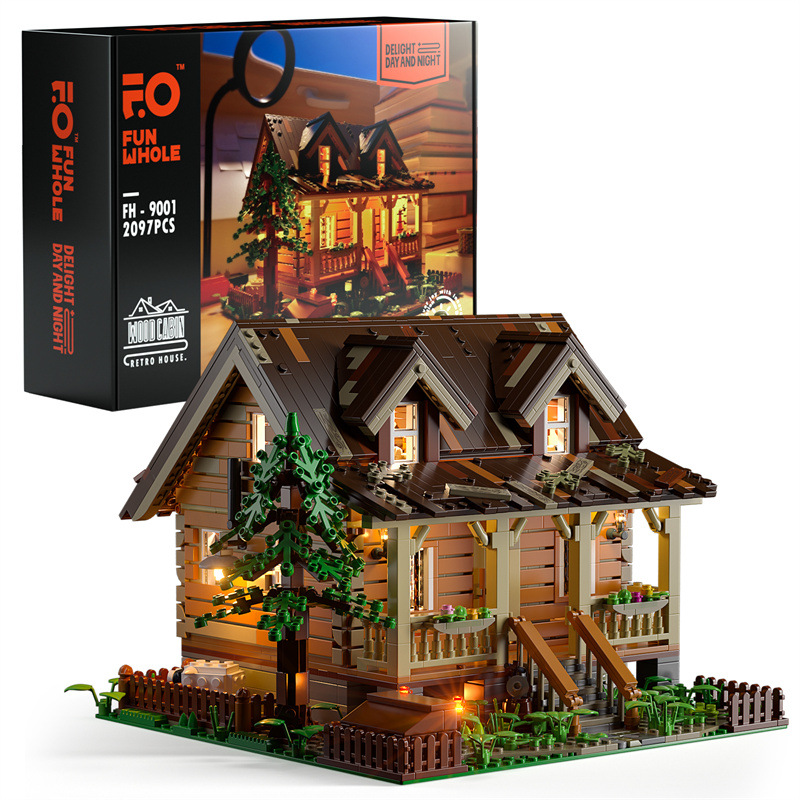 Funwhole Compatible with Lego Forest Wooden House with LED Lighting Model Puzzle Assembled Building Blocks Lighting Toys