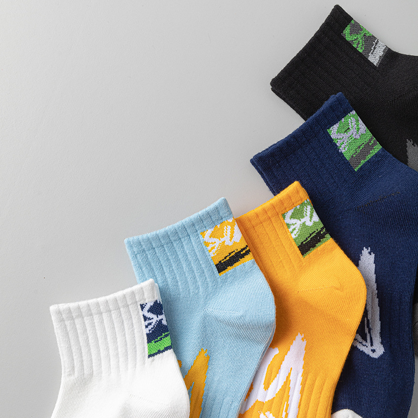 Spring and Summer New Youth Tube Socks Men's Socks Thin Letter Pattern Leisure Sports Style Cross-Border Supply