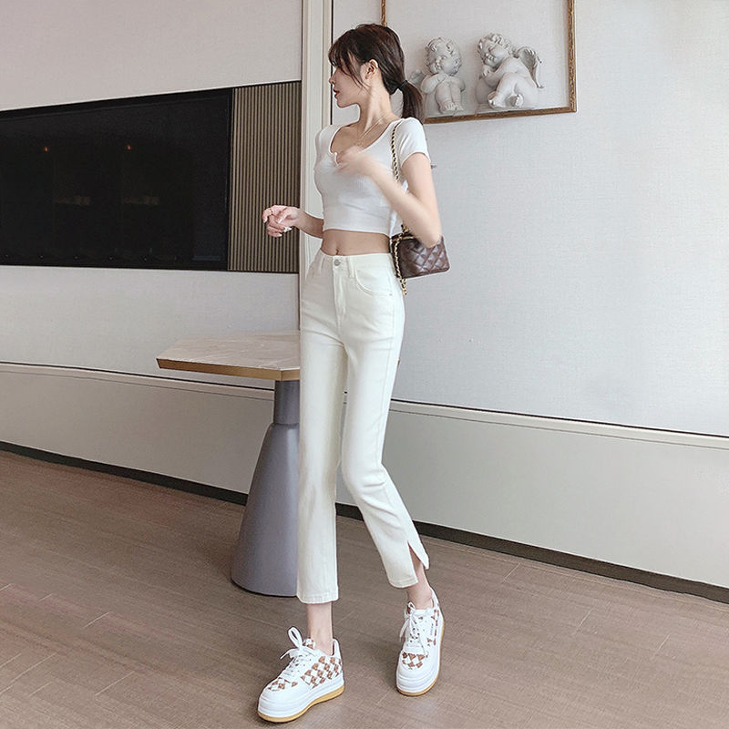 白色牛仔裤女显瘦高腰春秋2022年新复古修身宽松老爹2020秋季新款长腿