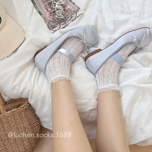搭配小皮鞋~jk蕾丝爱心短袜女夏季薄款镂空洛丽塔甜美花边袜子女