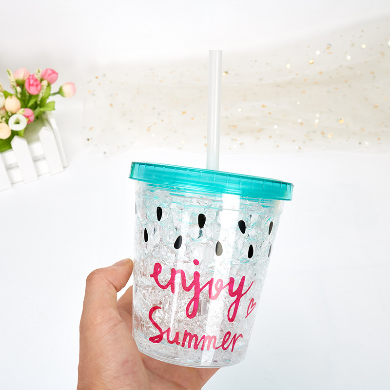 2021 Creative New Plastic Frost Water Bottle Summer Drink Ice Cup Female Cute Fruit Cup with Straw Wholesale Logo