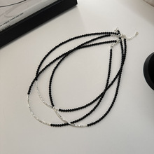 S925纯银韩版小众设计感黑玛瑙碎银子项链韩国简约时髦感锁骨链