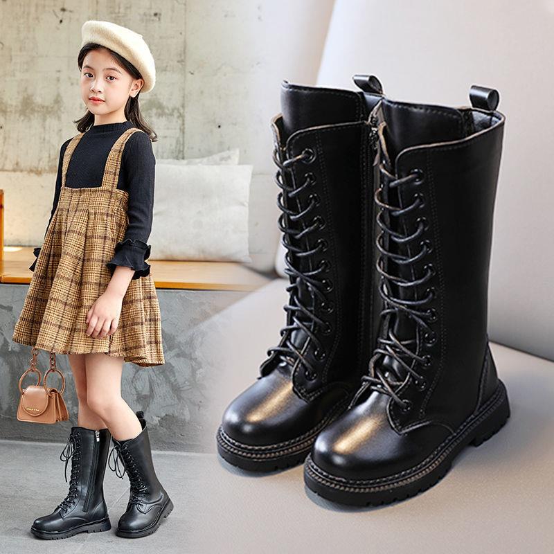 女童长靴子长筒靴202秋冬季新款小女孩高筒靴儿童公主黑色皮靴潮