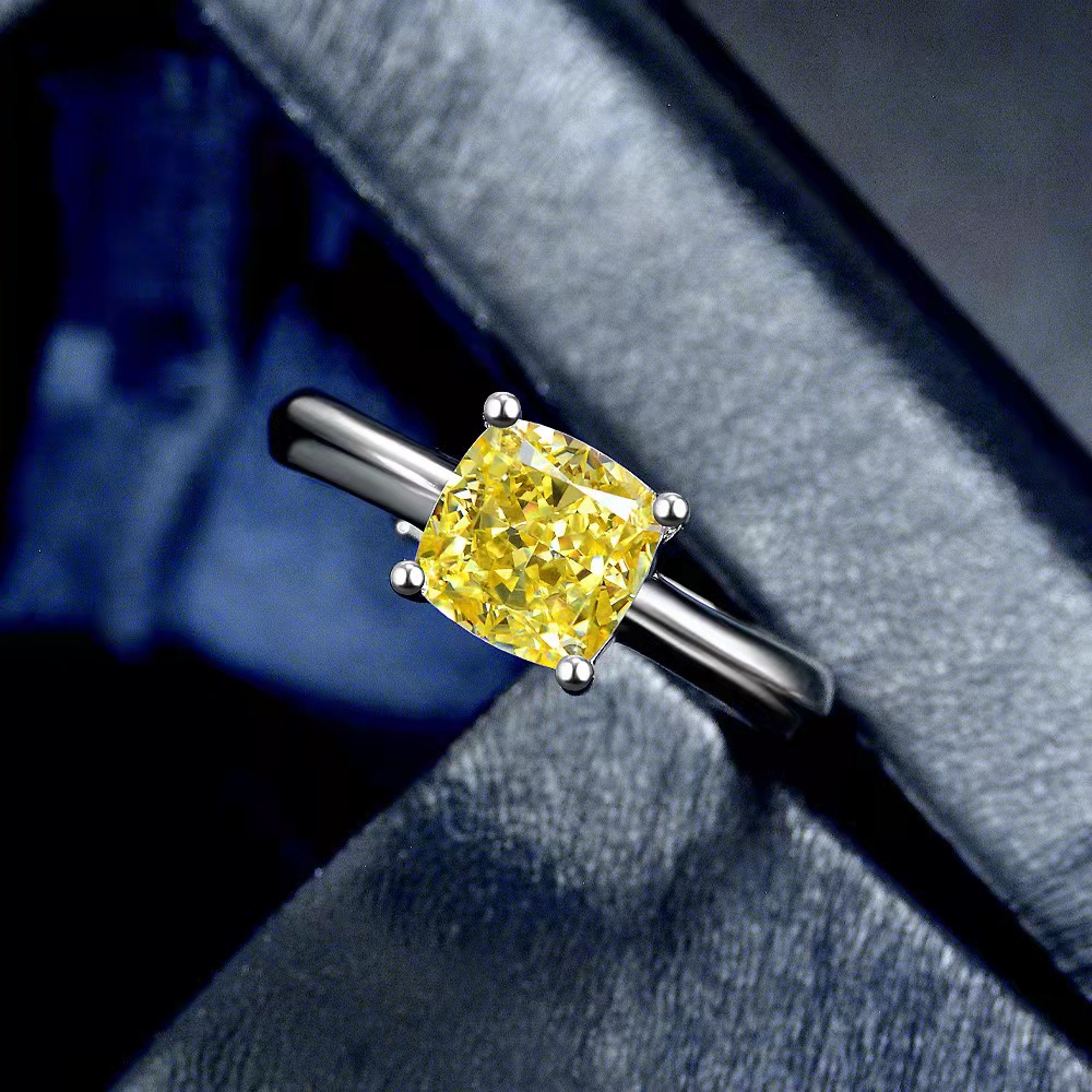 真金电镀奢华方形钻戒仿真黄钻女戒爆闪招财气质百搭开口指环