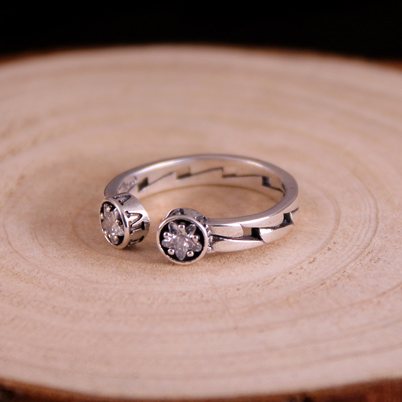 925银戒指女士五角星复古开口时尚个性女款做旧戒指指环简约款