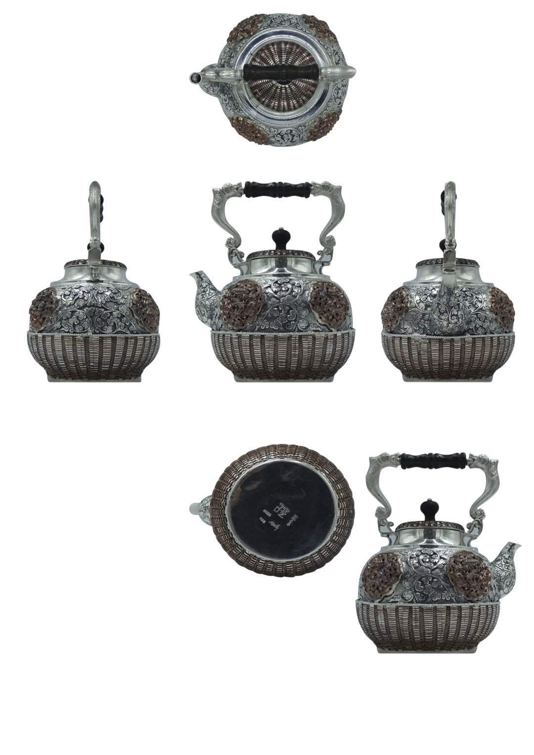 云南鹤庆文彬银器 6件银茶器套装 999银非遗传承人大师作品