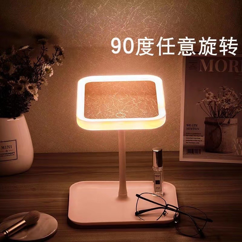 Smart Desktop Beauty Makeup Mirror Led Hand-Held Fill Light Square Mirror Folding Storage USB Beauty Mirror Wholesale