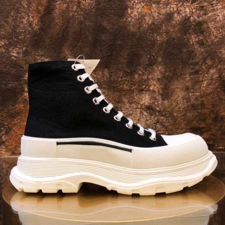 21新款麦昆高帮帆布小白鞋女四季款羊皮里厚底松糕休闲系带老爹鞋