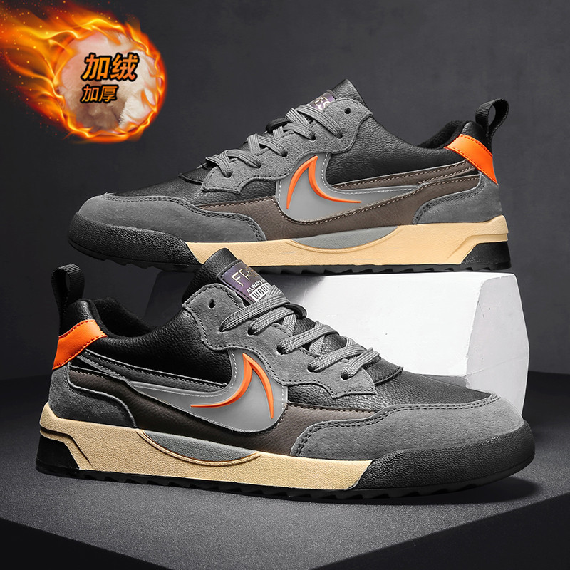 Men's Shoes Trendy Wild Genuine Leather Argan Casual Autumn and Winter Fleece-Lined Warm Youth Sports Training Board Shoes