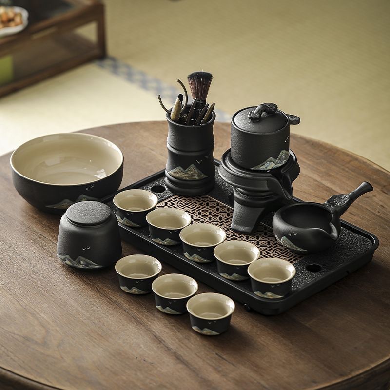 黑陶远山自动茶具套装家用懒人泡茶神器陶瓷茶壶功夫茶杯轻奢高档