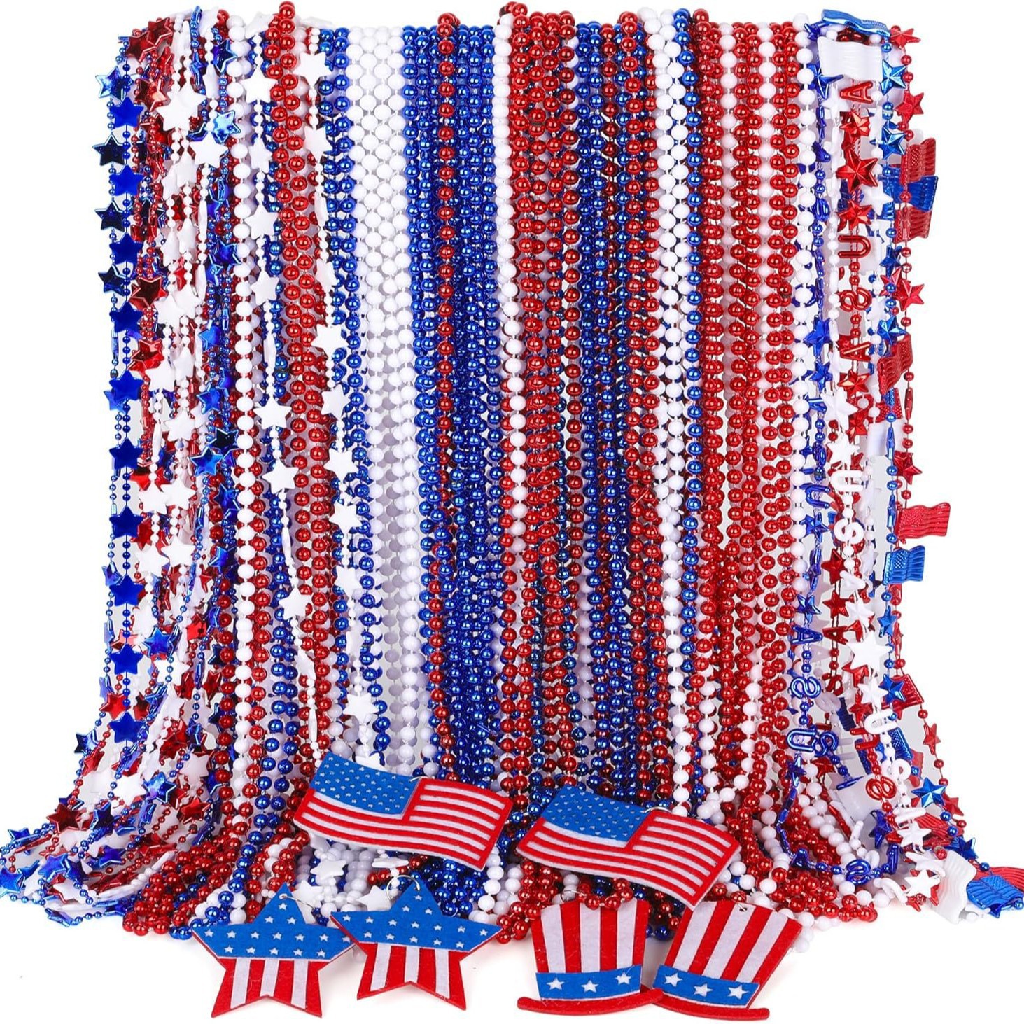跨境美国国旗独立日项链红白蓝珠链塑料珠串服饰配件饰品批发