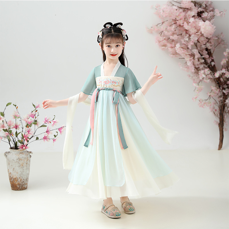 儿童汉服古风女童齐胸襦裙裙子舞蹈仙气古典舞古代短袖幼儿女孩