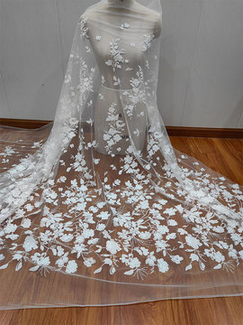 新款亮片钉珠刺绣布料碎花款蕾丝网纱婚纱女头纱diy花边服装辅料