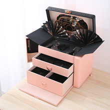 粉色PU高品质绒布收纳盒便携欧式多层抽屉首饰化妆品多功能收纳箱