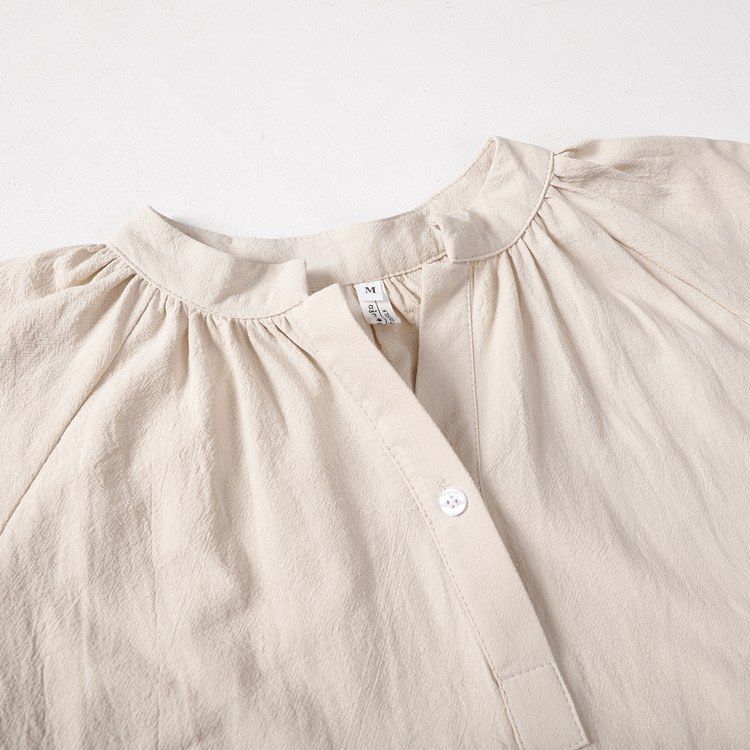 [Spot] Korean Loose and Lazy Style Niche Cotton Linen Shirt Dress Mid-Length V-neck Overknee White Dress