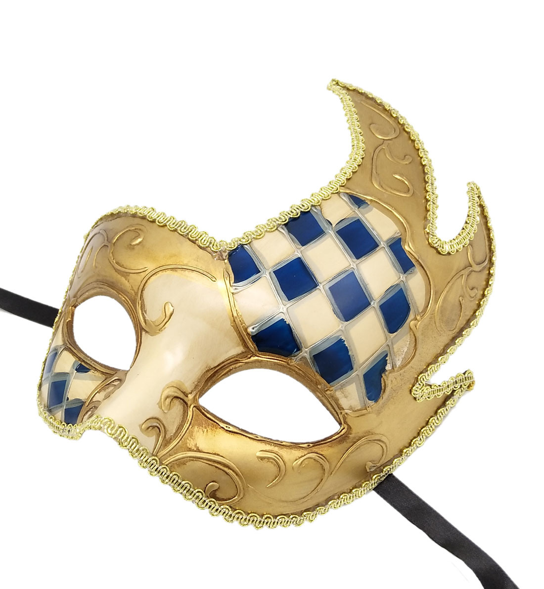 批发高档火焰大弯角面具万圣节狂欢节威尼斯舞会复古格子面具现货