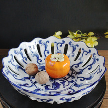 创意复古陶瓷装水果的果盘 现代客厅茶几家装中式青花瓷摆件碗辰