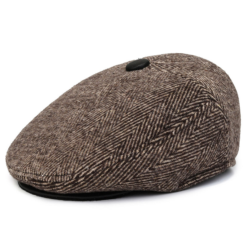 Woolen Autumn and Winter Flat Top Advance Hats Male New British Vintage Patch Beret Middle-Aged and Elderly Peaked Cap