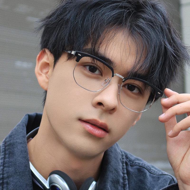 斯文理工男近视眼镜复古半框眼镜大脸显瘦素颜神器可配近视显脸小