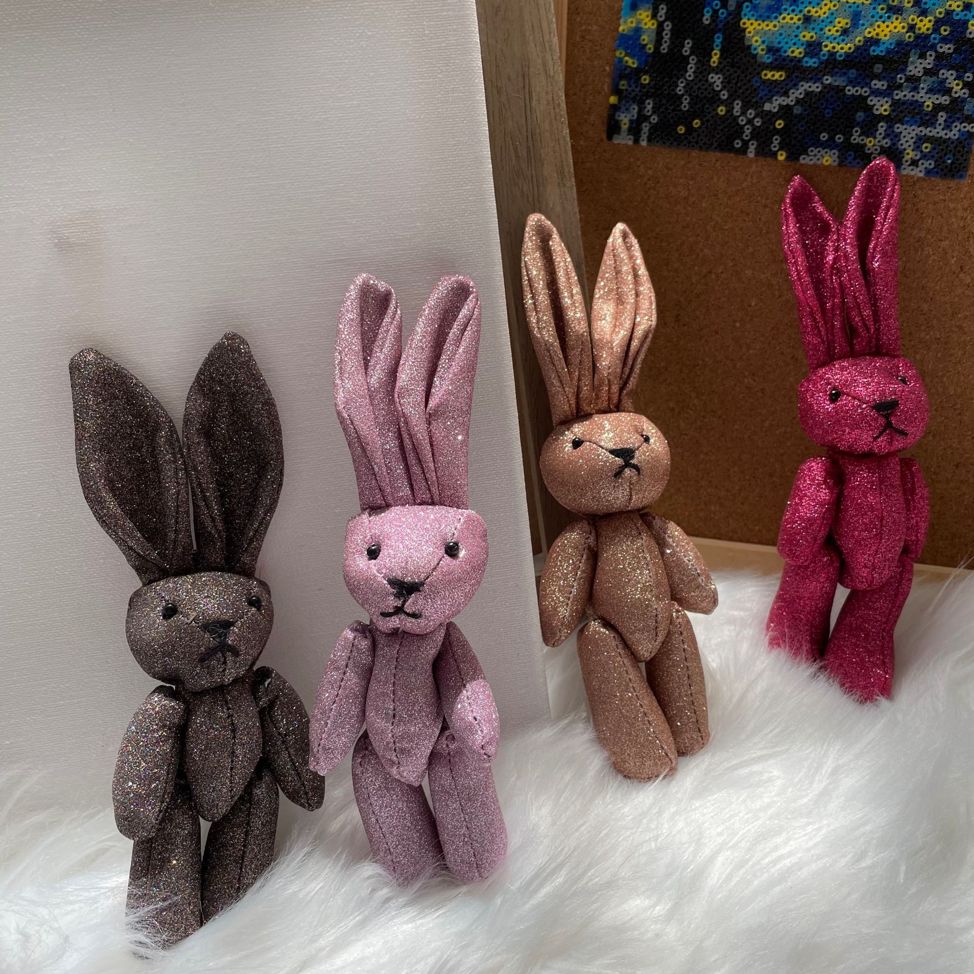 仿皮质磨砂皮关节兔diy创意朋克兔子公仔包包挂件鞋子装饰兔娃娃