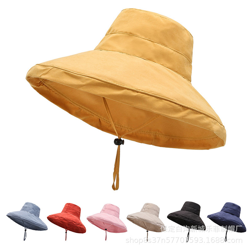 Oversized Brim Sun Hat Summer New Peach Skin Fabric Bucket Hat Female Outdoor Travel Sun Protection Sun Hat Seaside Beach Hat