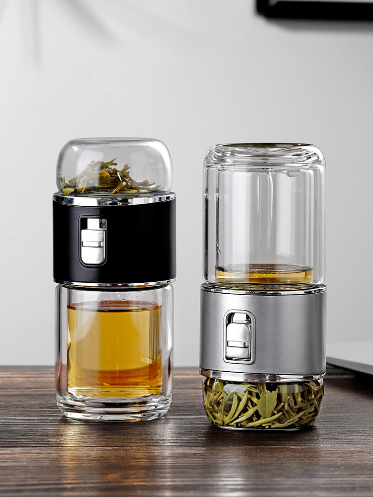 光一茶水分离杯泡茶便携双层玻璃杯男士透明水杯隔热创意茶杯子