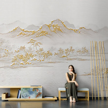3d现代新中式客厅电视背景墙壁纸山水浮雕卧室沙发墙布无缝壁布