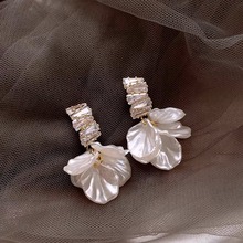 银针锆石流苏贝壳形状花朵耳环小众设计感耳坠女耳饰耳钉