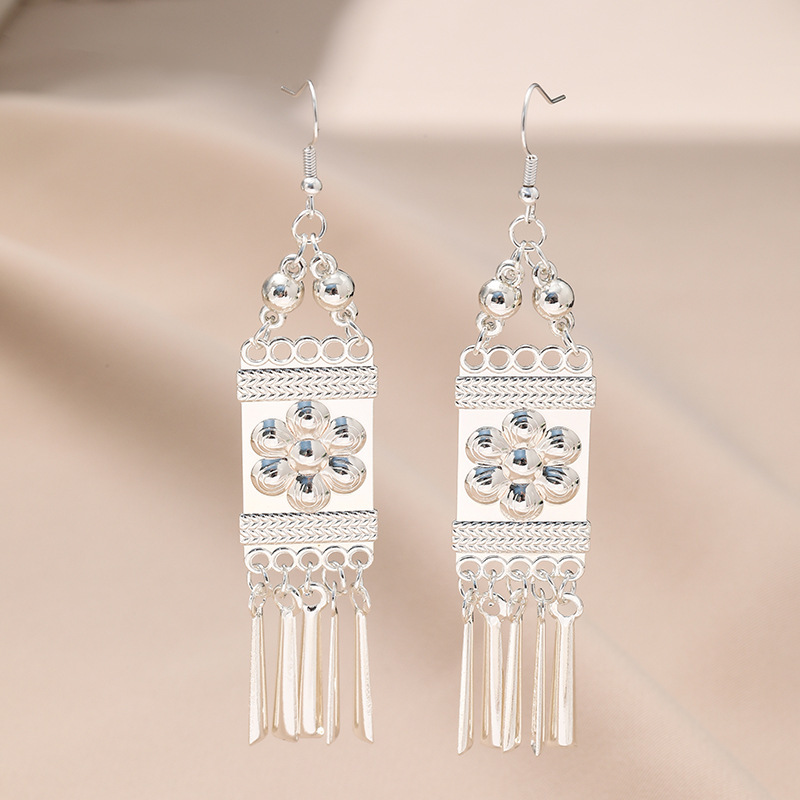 名族风苗银复古流苏长款耳环欧美跨境新款高级感小众设计耳坠耳饰