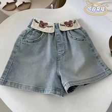 24夏季款韩版甜美字母卡通图案印花短袖T恤宽松牛仔短裤女童套装
