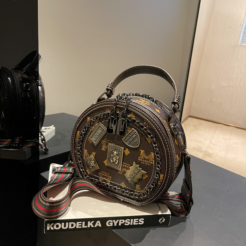 Women's Bag 2022 New Season Printed Portable Small round Bag Fashion Trendy Commuter Crossbody Shoulder Bag