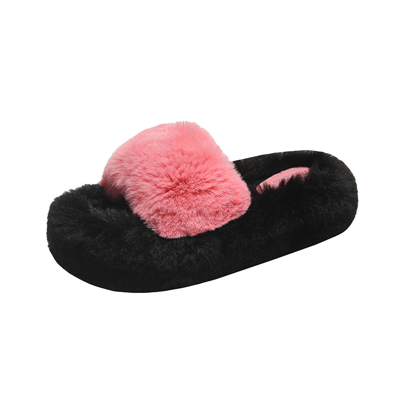 Cute Candy Color Fluffy Slippers 2023 Autumn and Winter New Korean Style Women's Cotton Slippers Thick Bottom One-Line One Piece Dropshipping