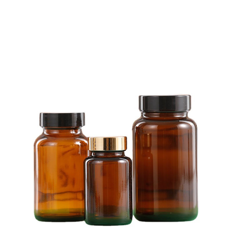 茶色避光钠钙广口玻璃小药瓶保健品胶囊瓶片剂粉末瓶带盖密封空瓶