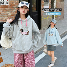 女童长袖卫衣春秋装2025新款洋气大童春季初中学生连帽女孩上衣