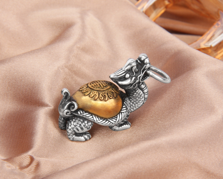 创一梵s925纯银神兽玄武龙龟福寿长命赑屃吊坠男女个性复古泰银重