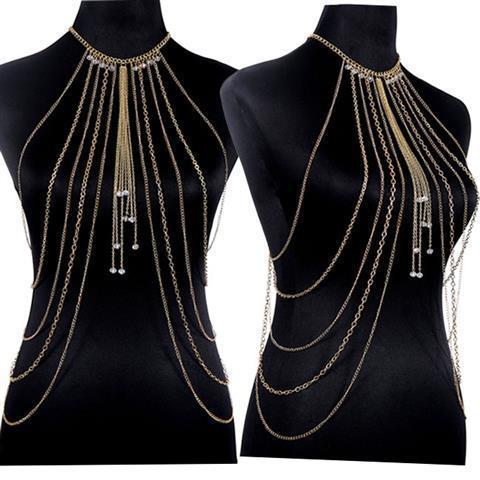 古风情趣衣夜店女仆金属腰链身体链铁链衣制服诱惑捆绑衣服套装