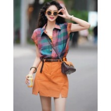 夏日海报港味复古格子衬衫a字半身裙两件套减龄洋气时尚套装女潮