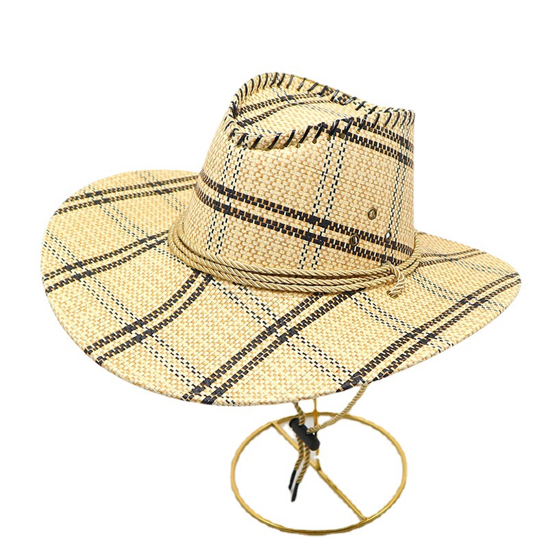 Straw Hat Men's Summer Outdoor Fishing Flat Brim Big Brim Sun-Proof Sun Protection Seaside Beach Western Cowboy Hat Sun Hat