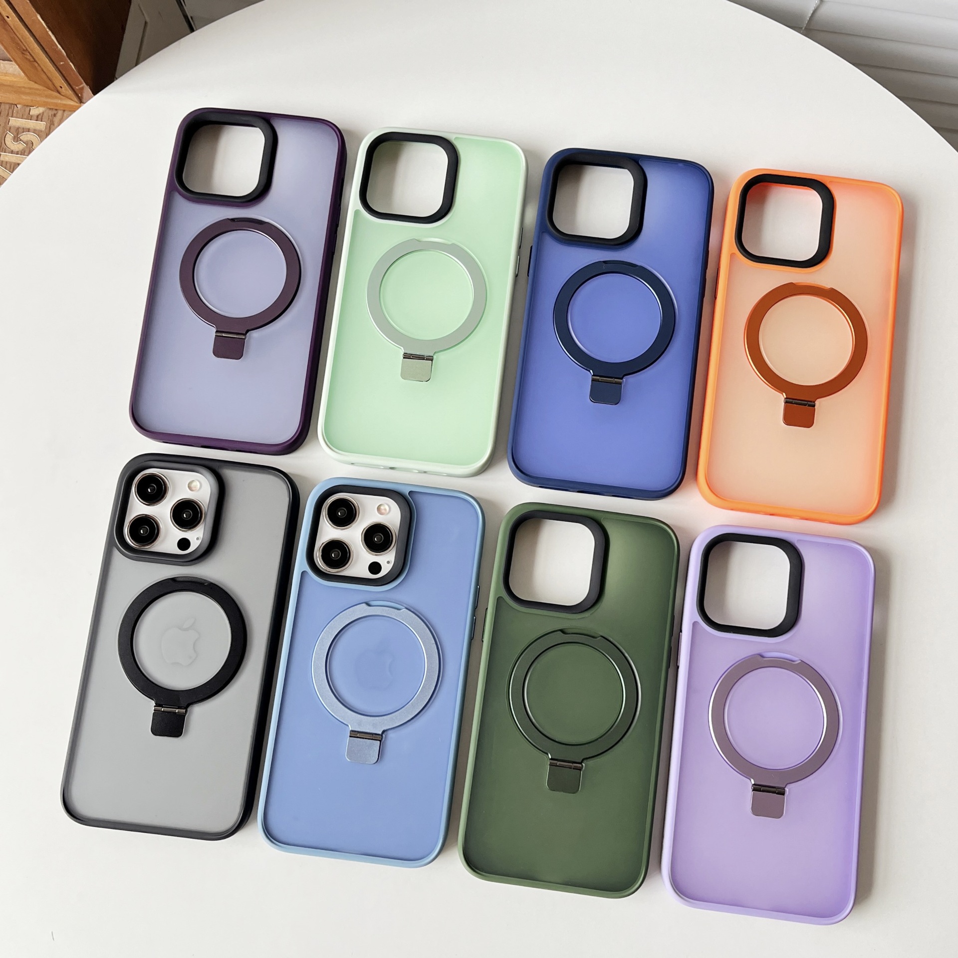 磁吸支架手机壳适用iphone15/15pro肤感二合一苹果 15pro max纯色