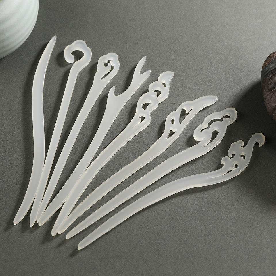 素雅仿白玉古风简约发簪汉服旗袍配饰手工diy发簪日常盘发发饰