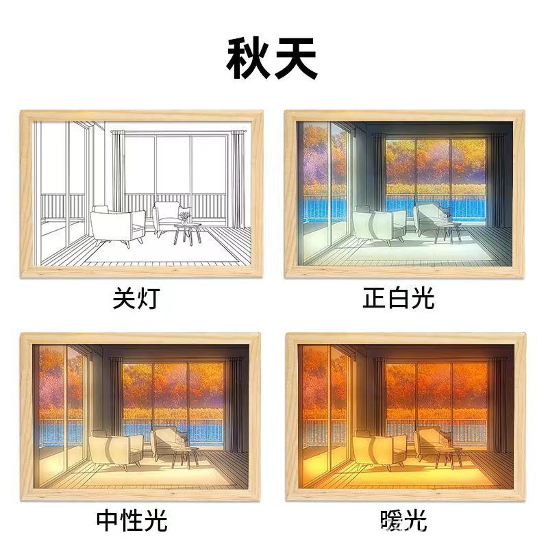 Chun Yan Ins Style Sunshine Painting Small Night Lamp Bedside Light Painting Decorative Painting Korean Warm Modern Minimalist