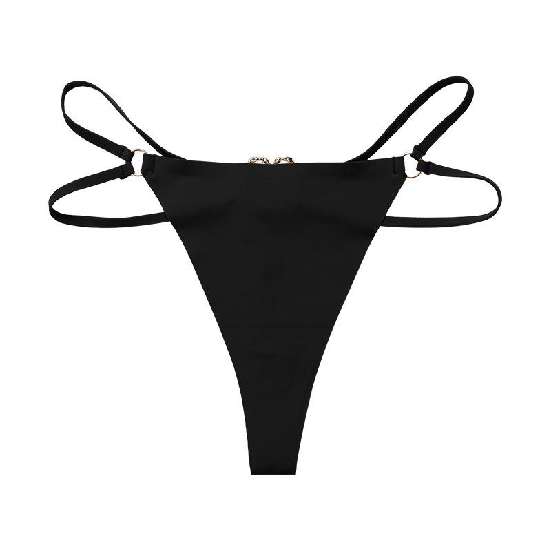European and American Sexy Cotton Crotch Women's Underwear plus Size Double Thin Strap Love Buckle Seamless Ice Silk Low Waist Women's T-Back