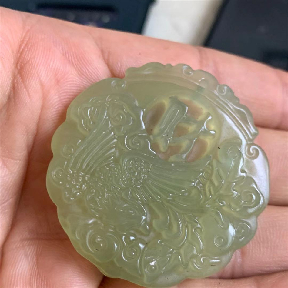 批发黄岫玉吊坠 岫玉凤玉坠男女玉器凤凰报喜玉佩挂件-阿里巴巴
