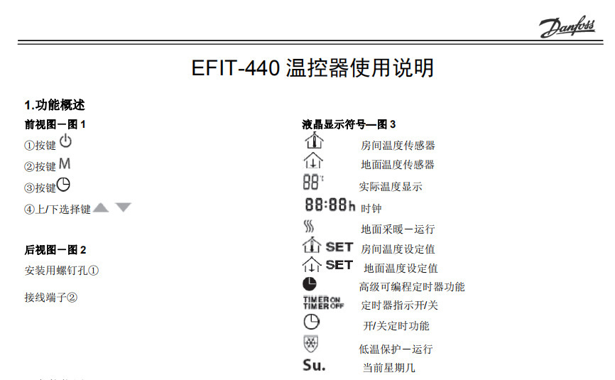 danfoss丹佛斯温控器电地暖地热控制开关efit440 可编程双温双控